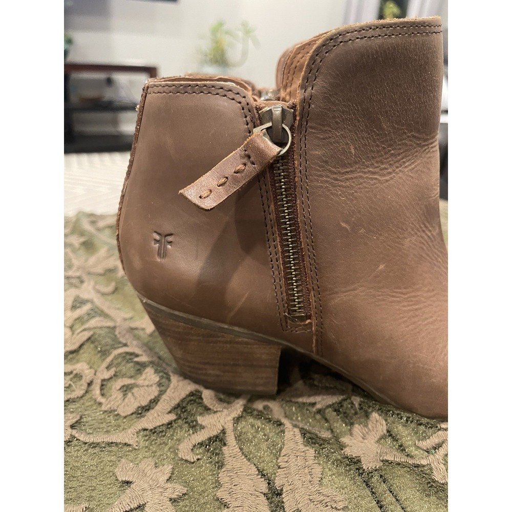 FRYE Judith Double Zip Ankle Boots Leather Brown‎ Block Heel Women's 8.5M - Picture 2 of 9